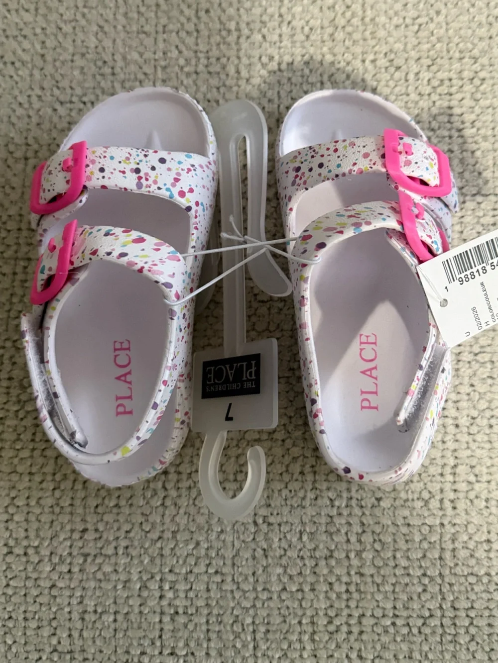 The Children's Place White Sandals with Pink Buckles and Multicolor Speckles